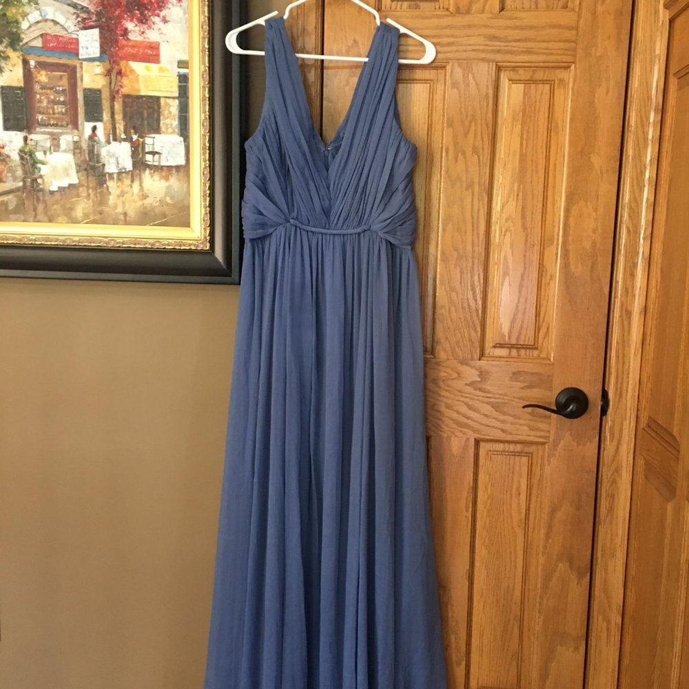 Vera Wang Blue Chambray Gown Long Formal Dress